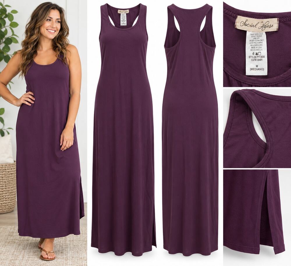 Social House Women’s Purple Racerback Maxi Dress – Size Medium – NWT
